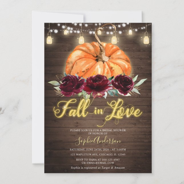 Burgundy Floral Pumpkin Fall in Liebe Brautparty Einladung (Vorderseite)