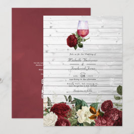 Burgundy Floral QR Code UAWG Weinprobe Hochzeit Einladung
