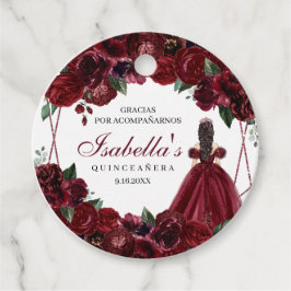 Burgundy Floral Quinceanera Circle Favor Tags Geschenkanhänger