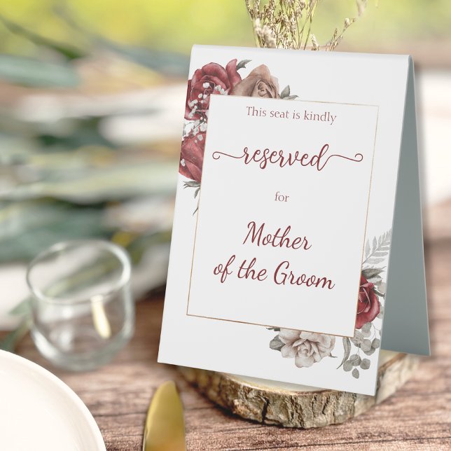 Burgundy Floral Reserviert benutzerdefinierte Tabe Tischaufsteller (Burgundy Floral Reserved custom Table Tent Sign)