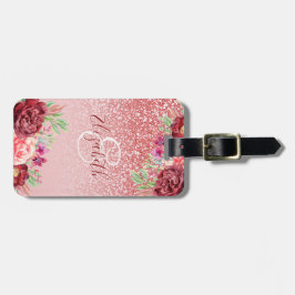 Burgundy Floral Rose Gold Glitzer Personalisiert Gepäckanhänger