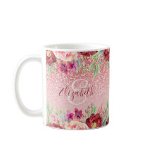 Burgundy Floral Rose Gold Glitzer Personalisiert