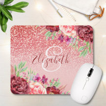 Burgundy Floral Rose Gold Glitzer Personalisiert