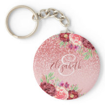 Burgundy Floral Rose Gold Glitzer Personalisiert