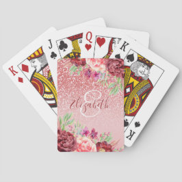Burgundy Floral Rose Gold Glitzer Personalisiert Spielkarten