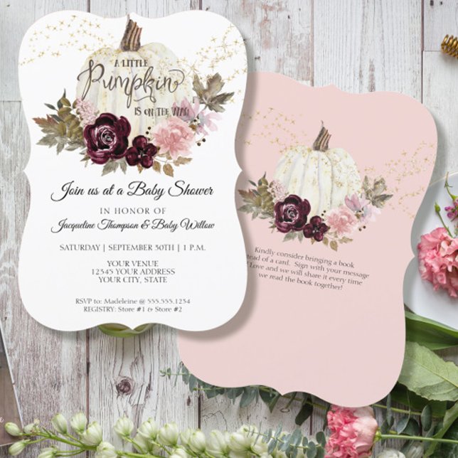 Burgundy Floral Rose Gold Pumpkin Baby Dusche Einladung (Von Creator hochgeladen)