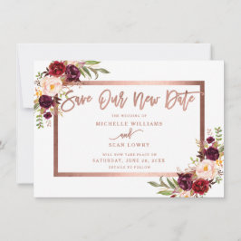 Burgundy Floral Rose Gold Rettete unser neues Datu Save The Date