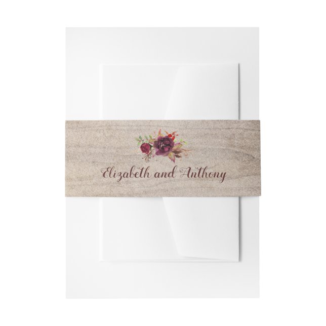 Burgundy Floral Rustic Einladungsbanderole (Vorderseite Beispiel)