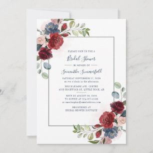 Burgundy Floral Rustic Script Brautparty Einladung