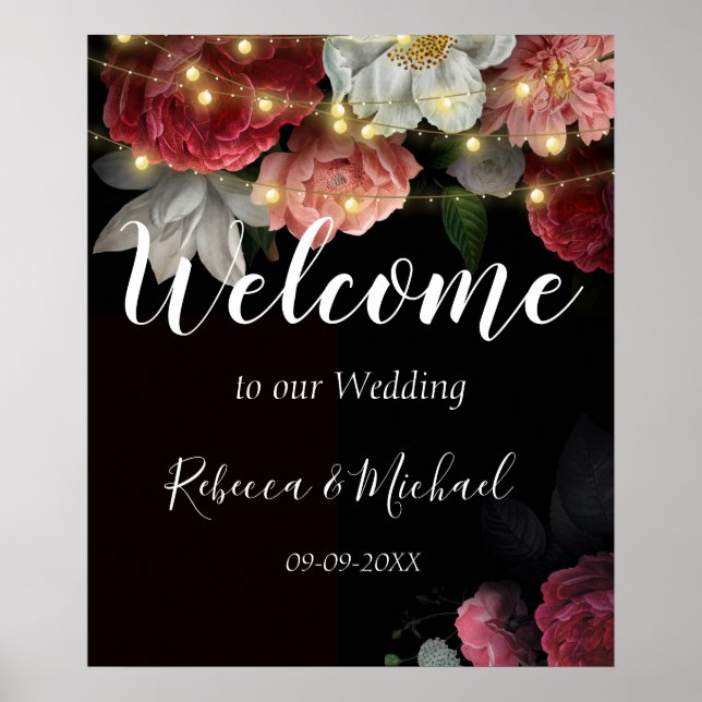 Burgundy Floral Rustikale Saitenleuchten Poster (Vorne)
