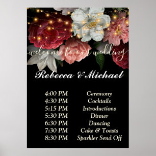 Burgundy Floral Rustikale Zeichenfolge ligReihenfo Poster