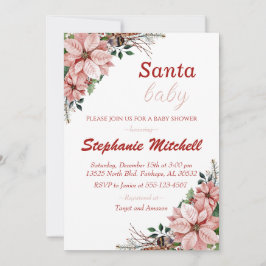 Burgundy Floral Santa Baby Weihnachtsdusche Einladung
