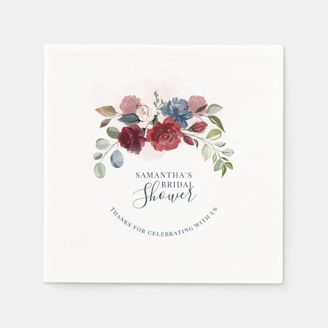 Burgundy Floral Script Future Frau Brautparty Serviette (Vorderseite)
