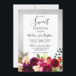 Burgundy Floral Silver Sweet 16 Party Einladungen<br><div class="desc">Burgundy Floral Silber Sweet 16 Party Einladung Matching Kollektion in Niche und Nest Store.</div>