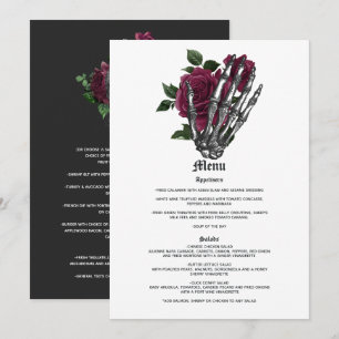 Burgundy Floral Skeleton Gothic Wedding Menükarte