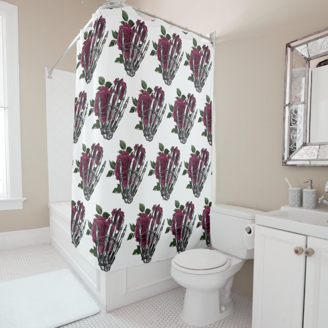 Burgundy Floral Skeleton Hand Gothic Duschvorhang (Beispiel)