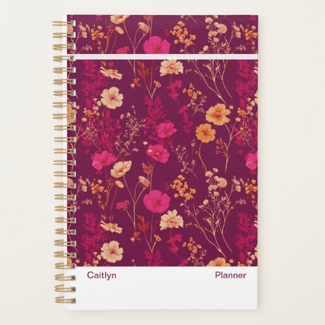 Burgundy Floral Small Planner (Devant)