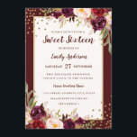 Burgundy Floral Sparkle 16 . Geburtstag Einladung<br><div class="desc">Mehr Floral 16 . Geburtstag Einladungen im Kleinen Bayleigh Store!</div>