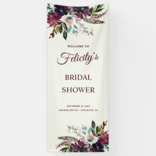 Burgundy Floral Splendor Ecru Brautparty Banner