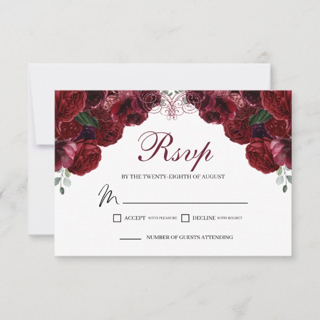 Burgundy Floral UAWG Enclosure Card RSVP Karte (Vorderseite)