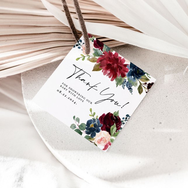 Burgundy Floral Vielen Dank Baby Dusche Geschenkma Geschenkanhänger (Von Creator hochgeladen)