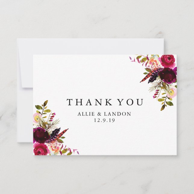 Burgundy Floral Vielen Dank Karte (Vorderseite)