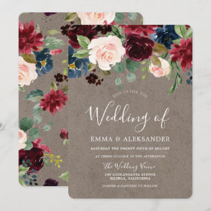 Burgundy Floral Vintag Elegante Hochzeit Einladung
