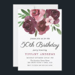 Burgundy Floral Watercolor 50. Geburtstag Einladun Einladung<br><div class="desc">Burgundy Floral Watercolor 50. Geburtstag Einladung Siehe Matching Sammlung in Niche und Nest Store</div>