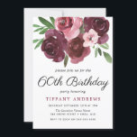 Burgundy Floral Watercolor 60. Geburtstag Einladun Einladung<br><div class="desc">Burgundy Floral Watercolor 60. Geburtstag Einladung Siehe Matching Sammlung in Niche und Nest Store</div>