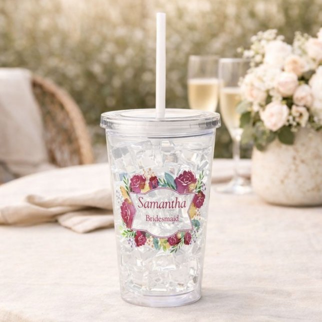 Burgundy Floral Watercolor Bridesmaid Acryltrinkbecher (Von Creator hochgeladen)