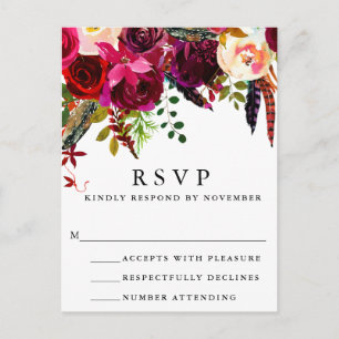 Burgundy Floral Watercolor UAWG Postcard Einladungspostkarte
