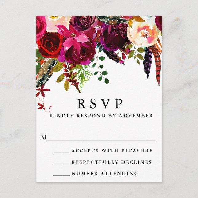 Burgundy Floral Watercolor UAWG Postcard Einladungspostkarte (Vorderseite)