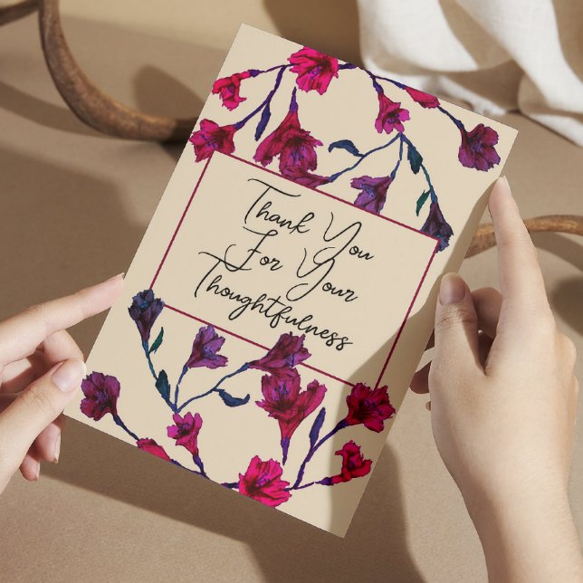 Burgundy Floral Watercolor Wedding Dankeskarte (Von Creator hochgeladen)