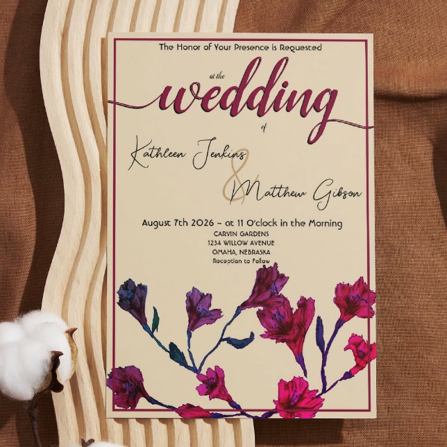 Burgundy Floral Watercolor Wedding Einladung (Von Creator hochgeladen)