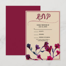 Burgundy Floral Watercolor Wedding RSVP Karte