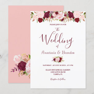 Burgundy Floral Wedding Einladung
