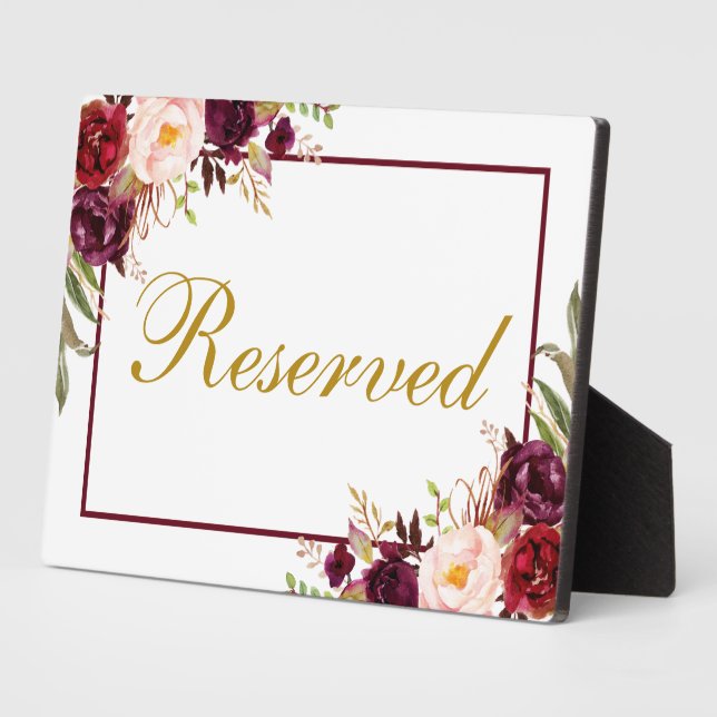 Burgundy Floral Wedding Gold Reservierte 12x18 Fotoplatte (Seite)
