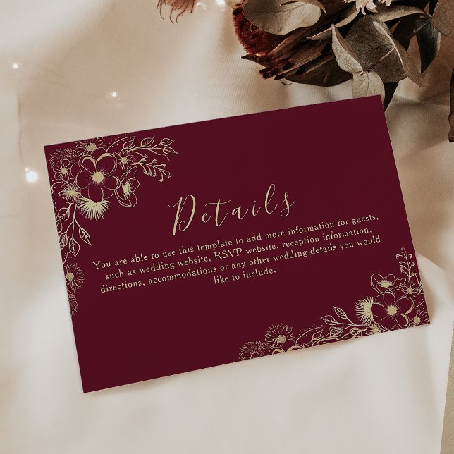 Burgundy Floral Wedding Information Card Begleitkarte (Von Creator hochgeladen)