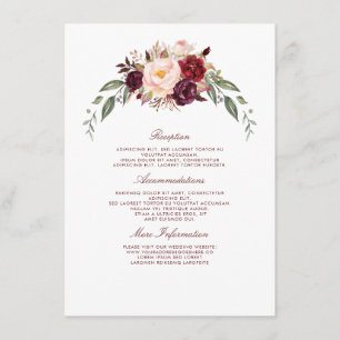 Burgundy Floral Wedding Information Guest Begleitkarte
