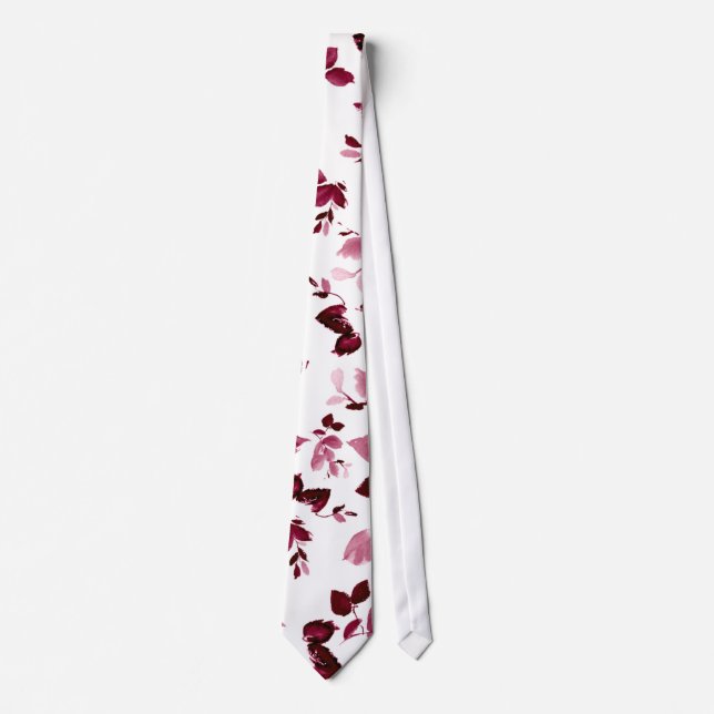 Burgundy Floral Wedding Necktie Krawatte (Vorderseite)