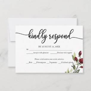 Burgundy Floral Wedding RSVP Einschließungskarten Karte