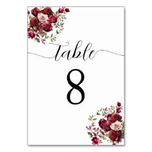 Burgundy Floral Wedding Tischnummer