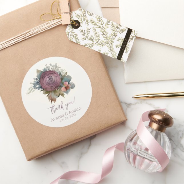 Burgundy Floral Wedding Vielen Dank Runder Aufkleber (Schenken)