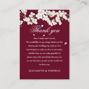Burgundy Floral Wedding White Blossom Vielen Dank Platzkarte