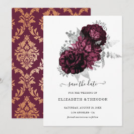 Burgundy Floral Wedding with Damask Details Save The Date