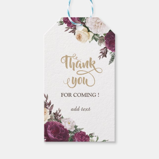 Burgundy Floral WeddingVielen Dank Geschenkanhänger (Vorderseite)