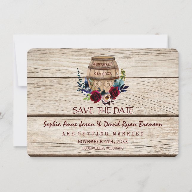 Burgundy Floral Weinförgel Save the Date fallen (Vorderseite)