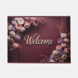 Burgundy Floral Welcome Mat Fußmatte