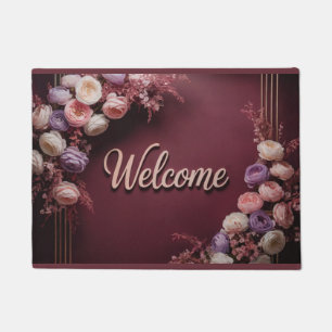 Burgundy Floral Welcome Mat Fußmatte