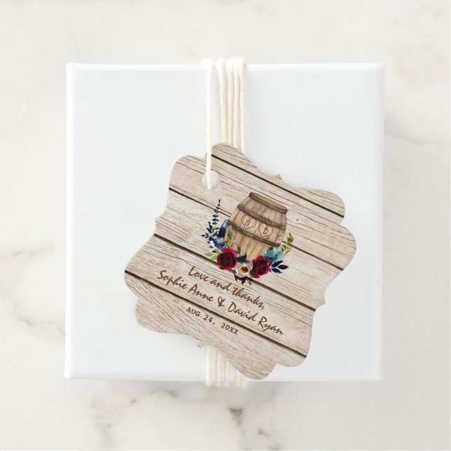 Burgundy Floral Wine Barrel Hochzeit im Herbst Geschenkanhänger (Beispiel)